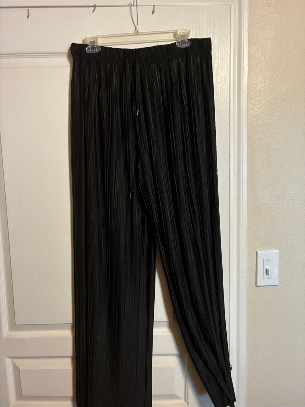 K Jordan Black Pleated Wide-Leg Pants with Drawstring Waist